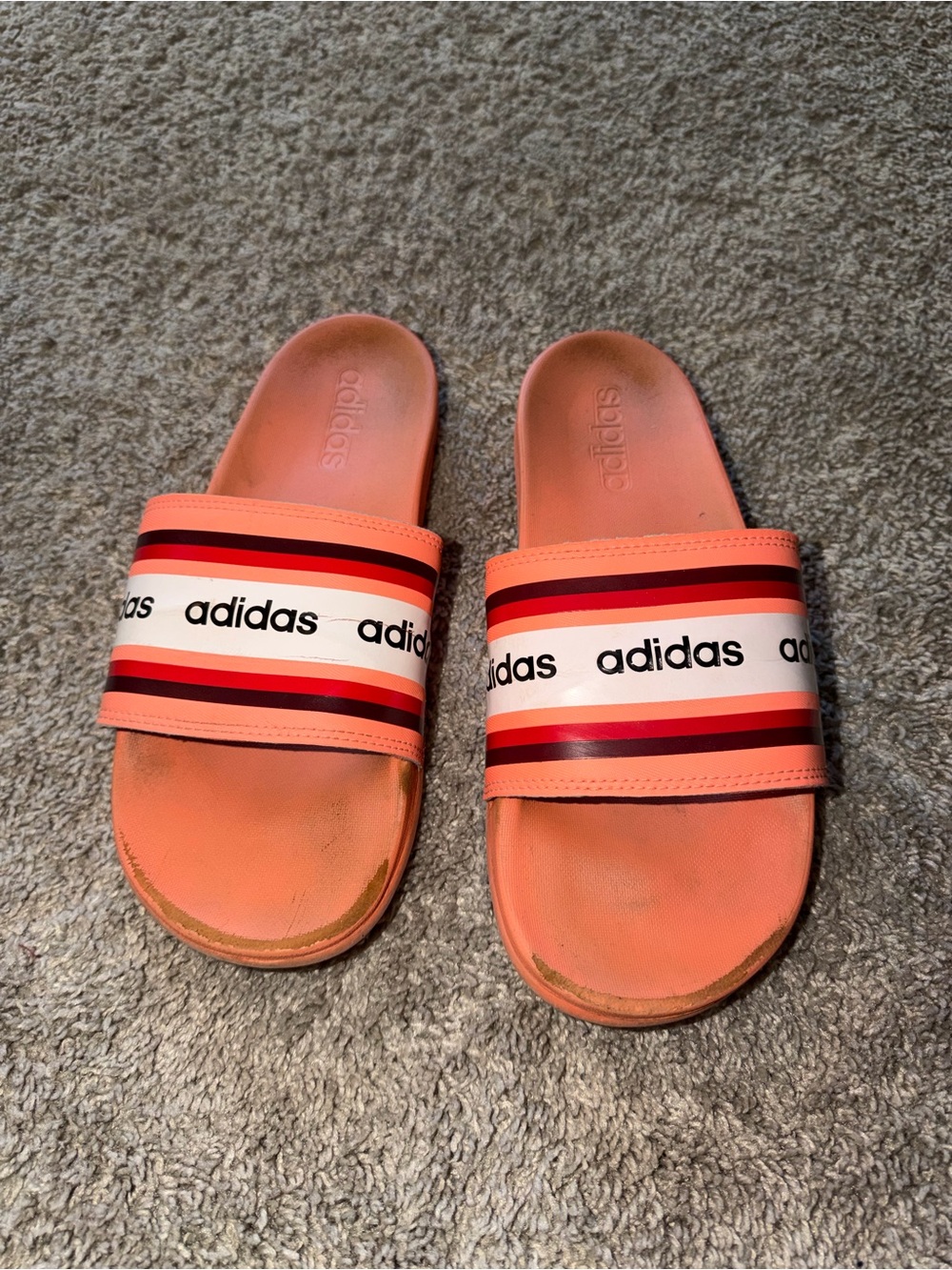 adidas Pink Coral Slide Sandals with Striped Logo Band